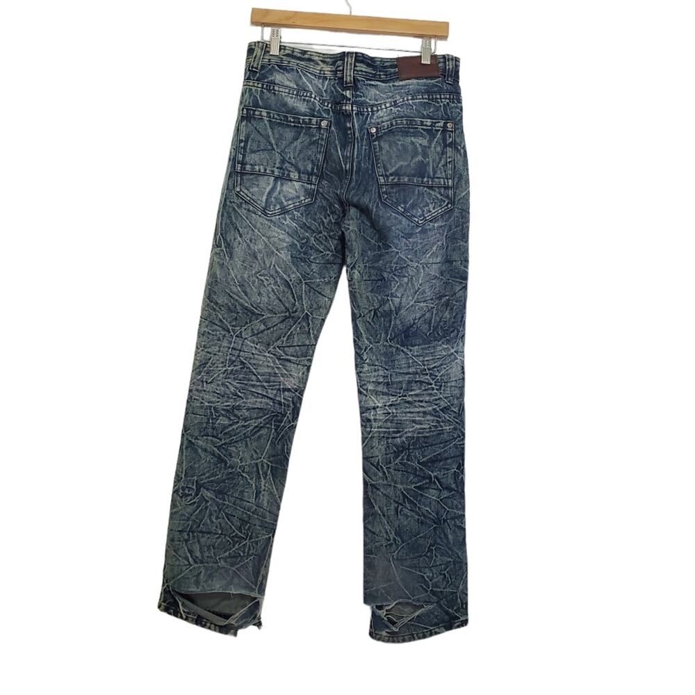 Brooklyn Xpress | 32x32 Trashed Distressed Slim Straight Leg Jeans Grunge - Picture 2 of 9